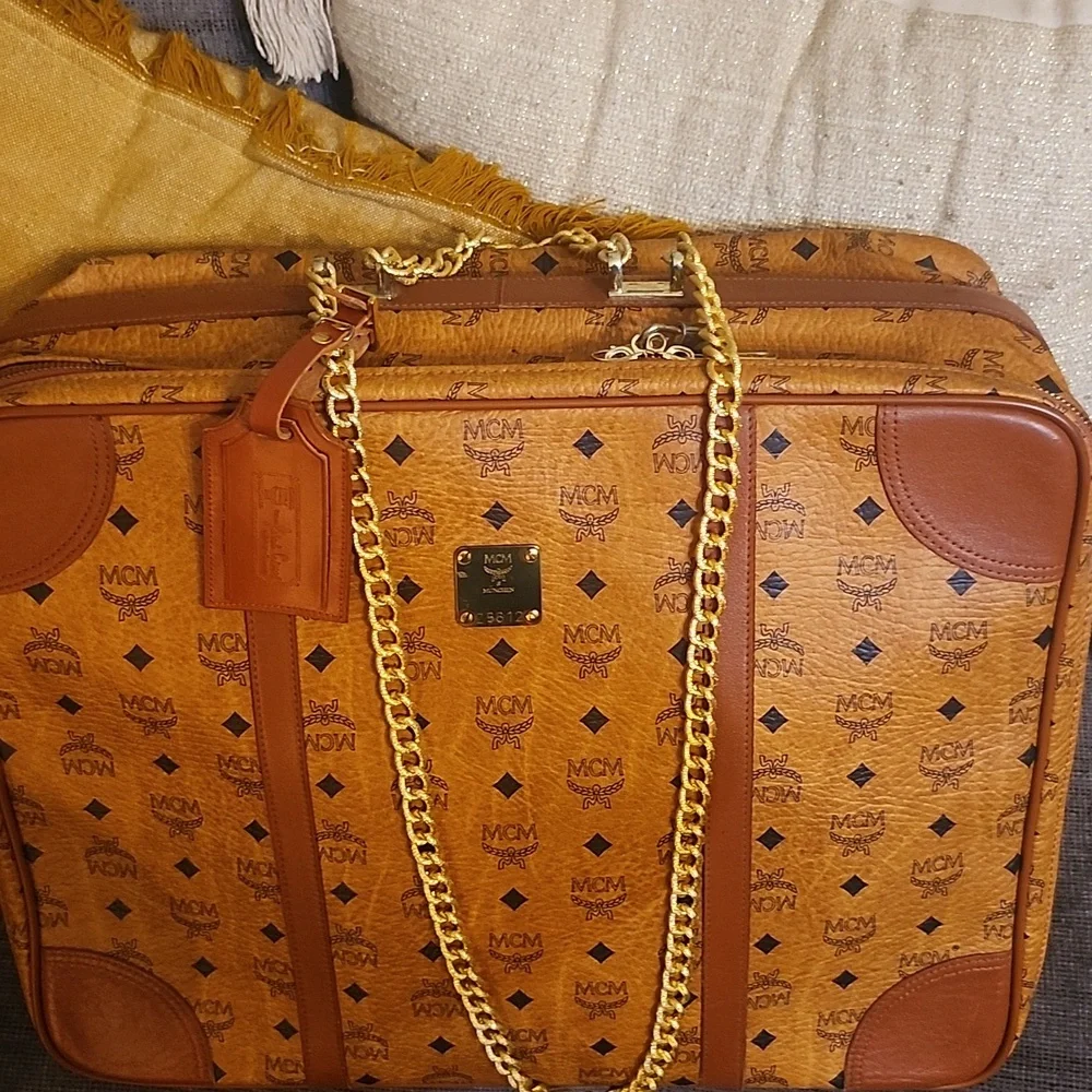 MCM Cognac Visetos Weekender Bag Vintage Made In Germany Unbranded Chains Added - Picture 3 of 17